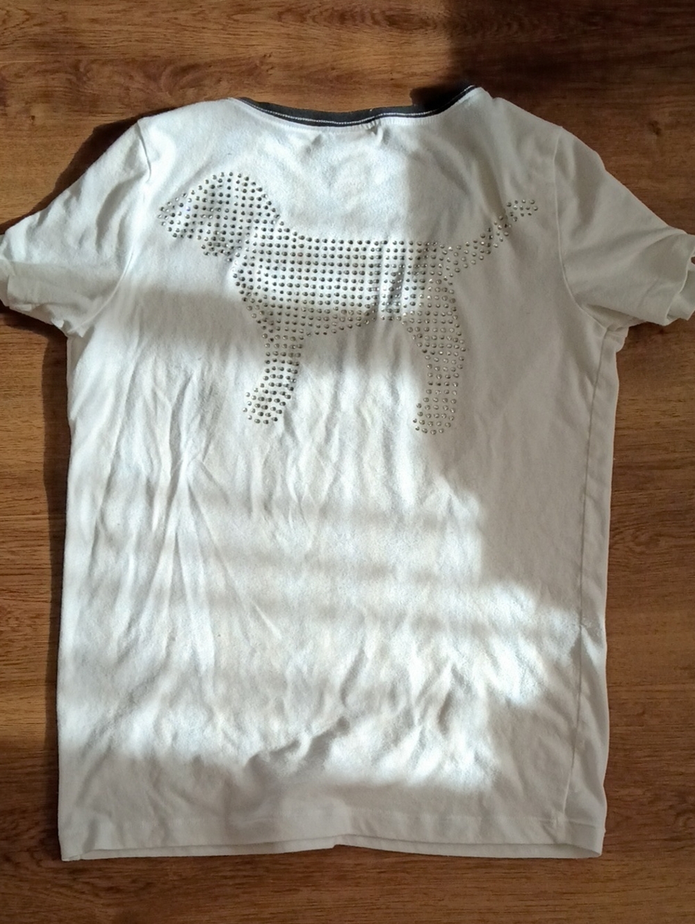 PINK Victoria's Secret Cream Short-Sleeve Tee with Studded Dog Motif
